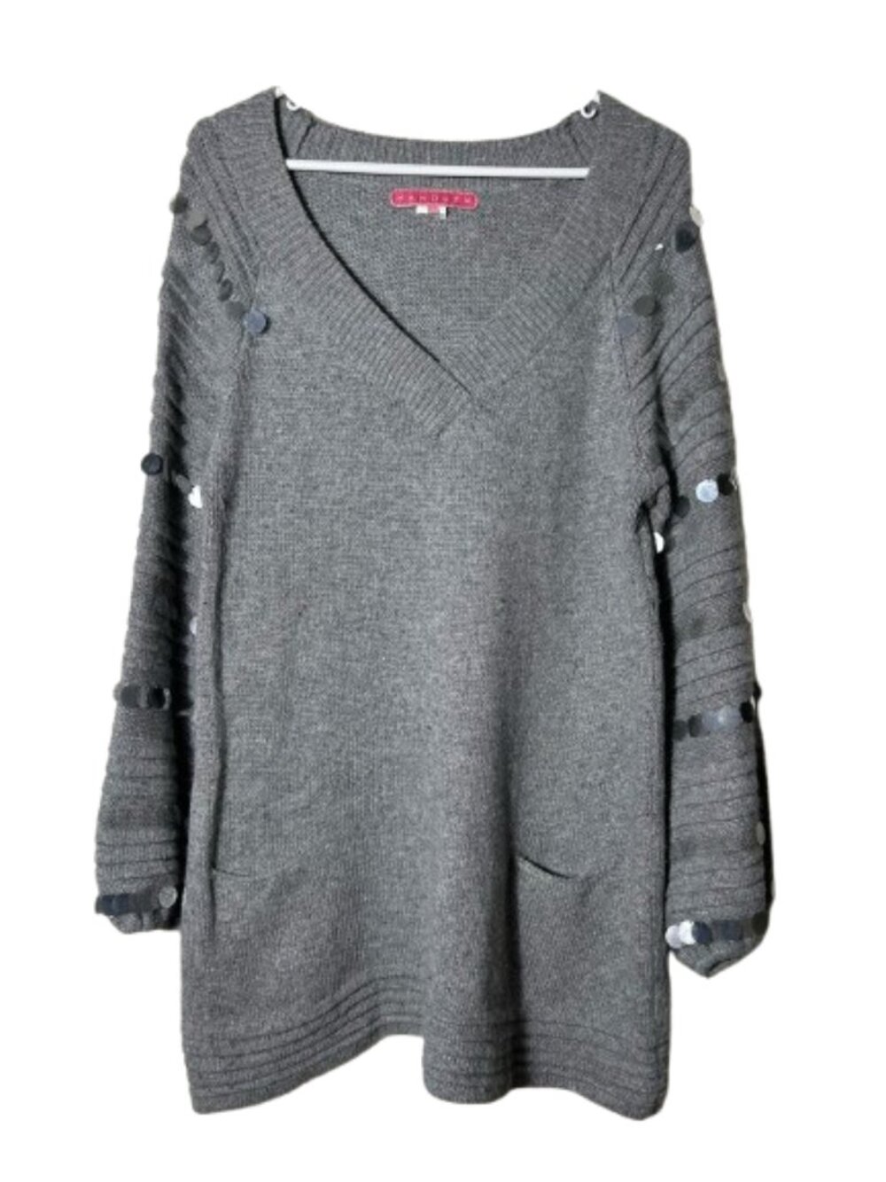 Manoush Gray large sequin detail sweater dress womens L wool cashmere